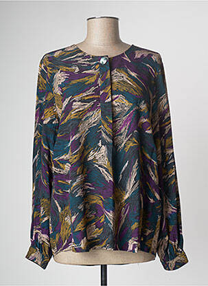Blouse tissage popeline manches longues vert DES PETITS HAUTS femme