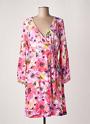 Robe mi-longue imprimé fleurs manches longues rose LA PETITE ETOILE femme