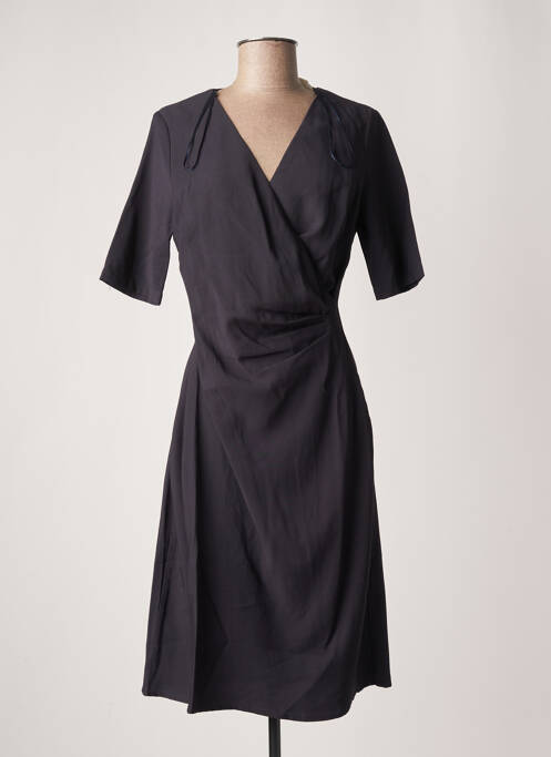 Robe mi-longue tissage crêpe manches courtes bleu ARTLOVE femme
