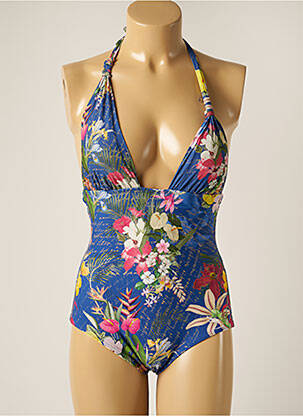 Maillot de bain 1 pièce effet matière satinée haut soutien-gorge avec mousse de rembourrage amovible bleu BLUEMAN femme