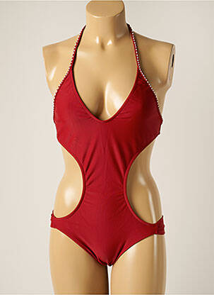 Maillot de bain 1 pièce effet matière satinée haut triangles rouge BLUEMAN femme