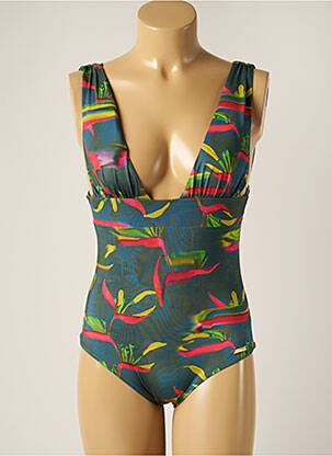 Maillot de bain 1 pièce imprimé fantaisie haut soutien-gorge avec mousse de rembourrage amovible vert SAHA femme