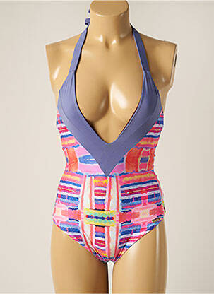 Maillot de bain 1 pièce imprimé fantaisie haut triangles rose SAHA femme