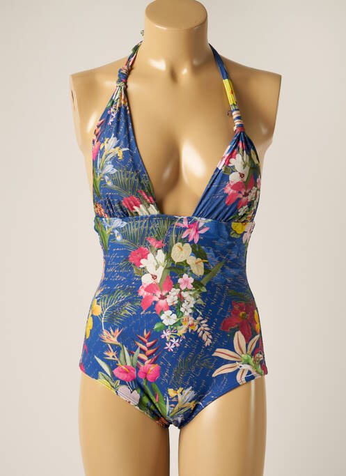 Maillot de bain 1 pièce effet matière satinée haut soutien-gorge avec mousse de rembourrage amovible bleu BLUEMAN femme