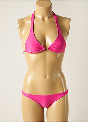 Maillot de bain 2 pièces fermeture liens à nouer haut triangles rose RIO DE SOL femme