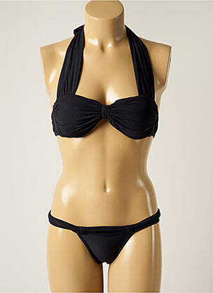 Maillot de bain 2 pièces fermeture liens à nouer haut soutien-gorge balconnet noir BLUEMAN femme