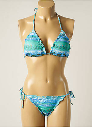 Maillot de bain 2 pièces fermeture liens à nouer haut triangles bleu MARYSSIL femme