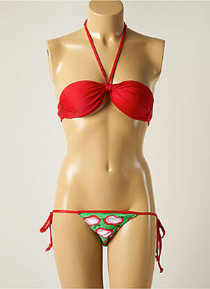 Maillot de bain 2 pièces fermeture liens à nouer haut soutien-gorge balconnet rouge TALINDA femme