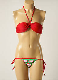 Maillot de bain 2 pièces fermeture liens à nouer haut soutien-gorge balconnet rouge TALINDA femme