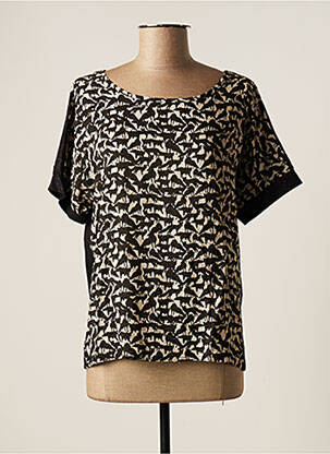 Top imprimé fantaisie manches courtes noir GEISHA femme