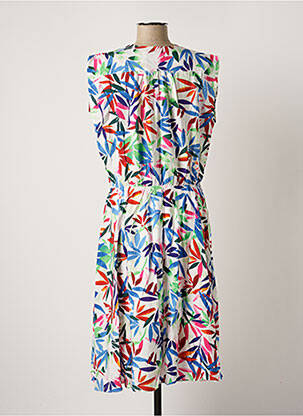 Robe mi-longue imprimé fleurs manches courtes bleu MOLLY BRACKEN femme