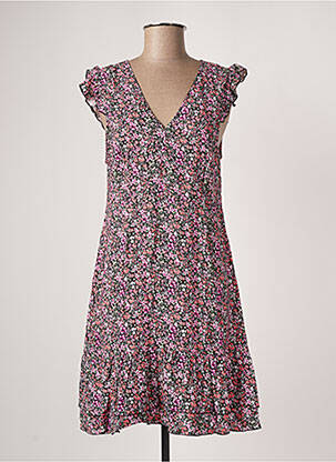 Robe mi-longue imprimé fleurs manches courtes rose VERO MODA femme
