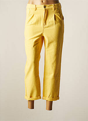 Pantalon chino fermeture zippée sous rabat boutonné taille haute jaune MISS BONBON JEANS femme