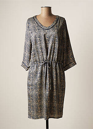 Robe mi-longue manches 3/4 manches 3/4 bleu SIGNATURE femme