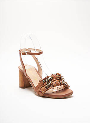 Sandales/nu pieds tissage satiné talon de 4 à 6cm marron UNISA femme