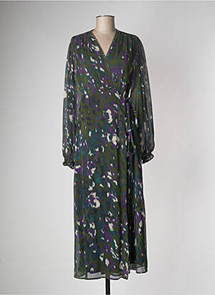 Robe longue manches longues manches longues vert JANE WOOD femme