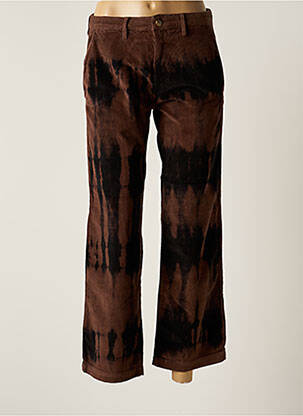 Pantalon droit fermeture zippée sous rabat boutonné taille normale marron HAPPY femme