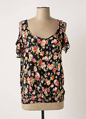 Blouse imprimé fleurs manches courtes noir BREAL femme