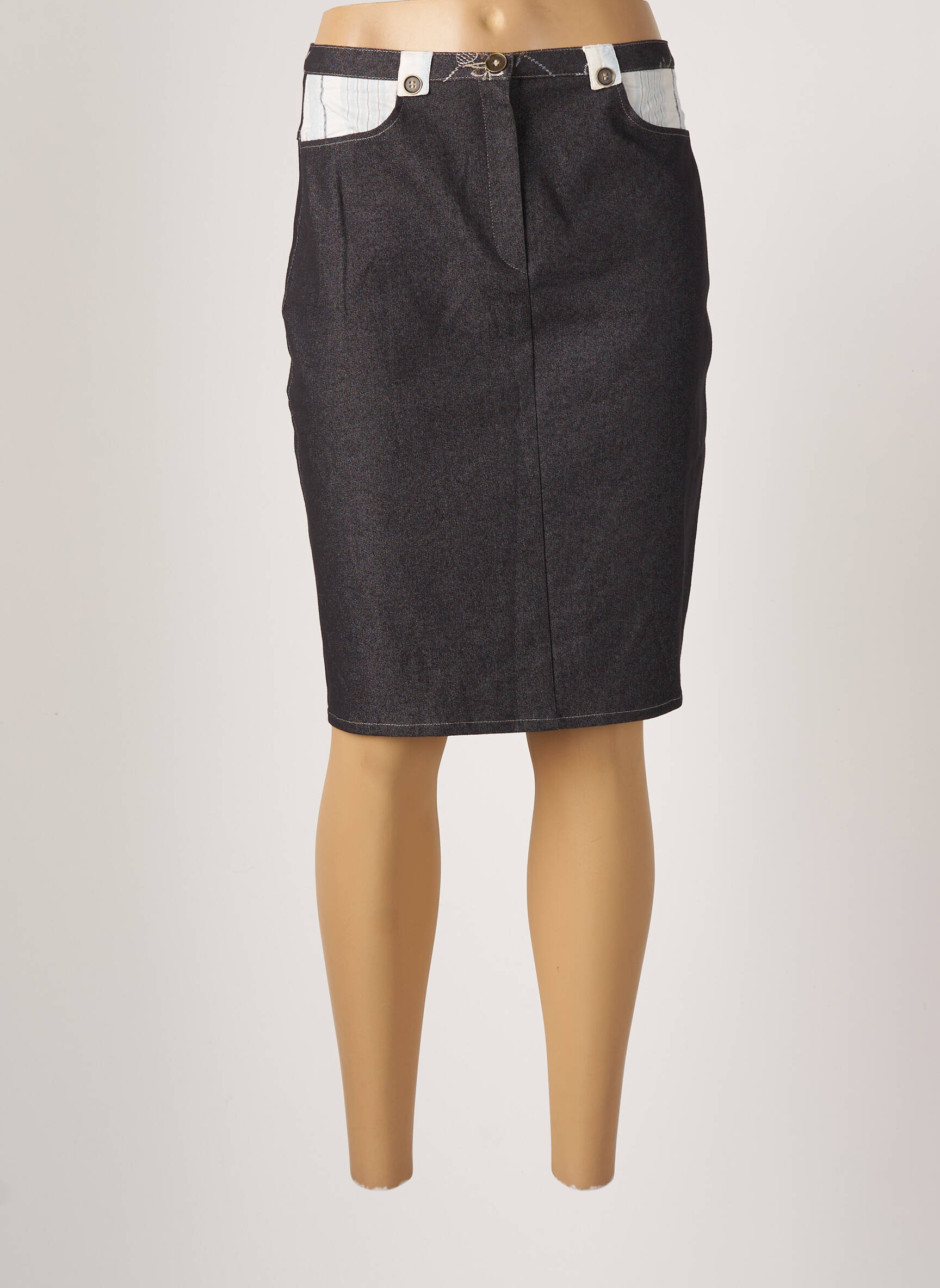 Jupe mi-longue stretch bleu GUY DUBOUIS femme