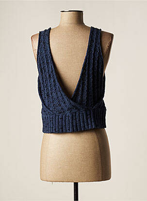 Pull coupe droite fines bretelles bleu LAUREN VIDAL femme
