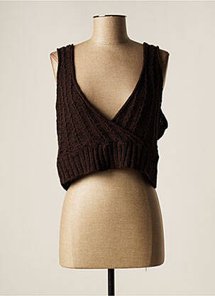 Pull coupe droite fines bretelles marron LAUREN VIDAL femme