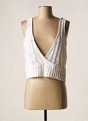 Pull coupe droite fines bretelles blanc LAUREN VIDAL femme
