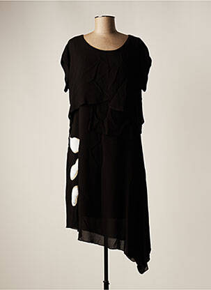 Robe mi-longue tissage crêpe manches courtes noir ELISA CAVALETTI femme