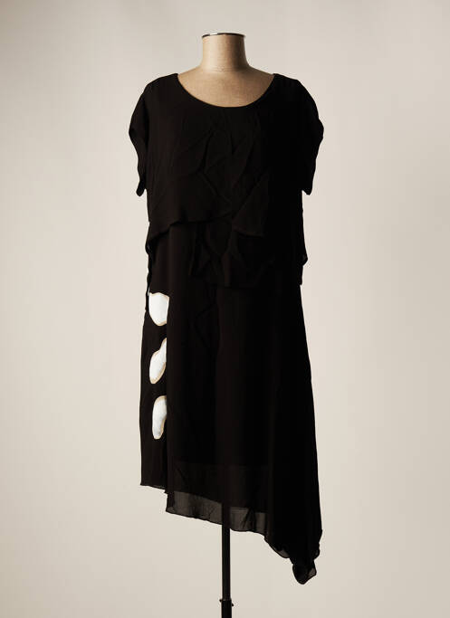 Robe mi-longue tissage crêpe manches courtes noir ELISA CAVALETTI femme