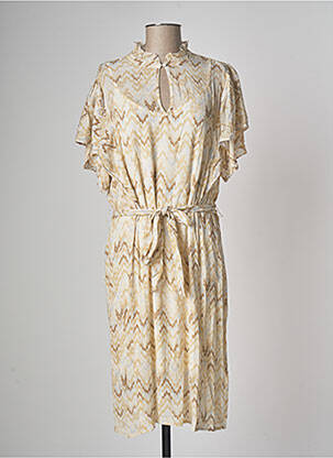 Robe mi-longue imprimé fantaisie manches courtes beige YAYA femme
