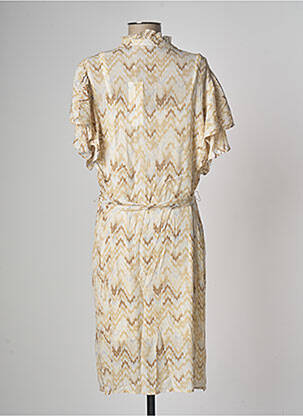 Robe mi-longue imprimé fantaisie manches courtes beige YAYA femme
