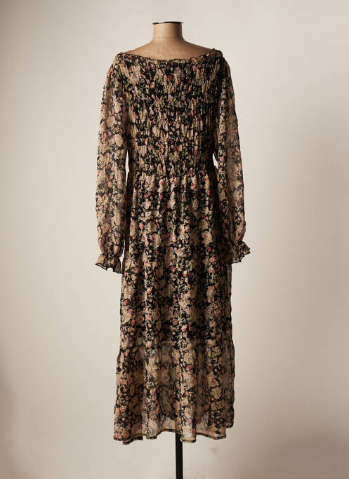Robe longue imprimé fleurs manches longues noir CREAM femme