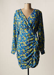 Robe mi-longue imprimé fleurs manches longues bleu PIECES femme