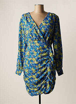 Robe mi-longue imprimé fleurs manches longues bleu PIECES femme
