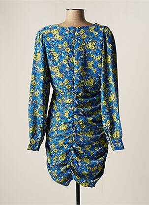 Robe mi-longue imprimé fleurs manches longues bleu PIECES femme