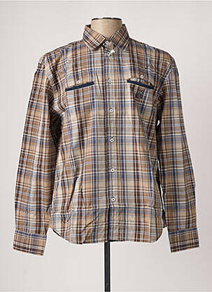 Chemise manches longues manches longues marron QUINZE & TREIZE homme