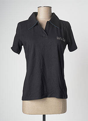 Polo broderie motifs brodés manches courtes noir THE HAKADANCE femme