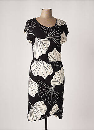 Robe mi-longue imprimé fantaisie manches courtes noir GEISHA femme