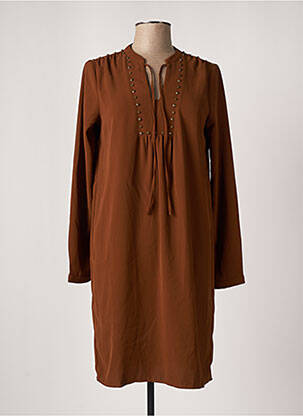 Robe mi-longue manches longues manches longues marron GEISHA femme