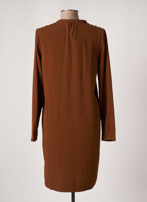 Robe mi-longue manches longues manches longues marron GEISHA femme