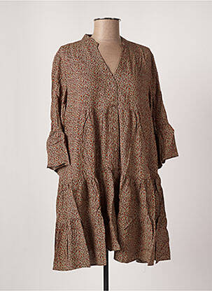 Robe mi-longue coupe fluide manches longues marron LAST QUEEN femme