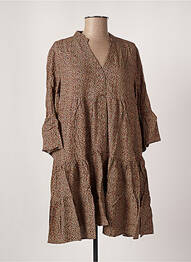 Robe mi-longue coupe fluide manches longues marron LAST QUEEN femme