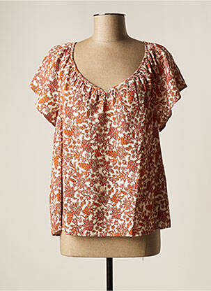 Blouse col v manches courtes orange C'EST BEAU LA VIE femme