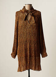 Robe mi-longue coupe fluide manches longues marron SUNCOO femme