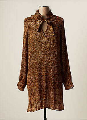 Robe mi-longue manches longues manches longues marron SUNCOO femme