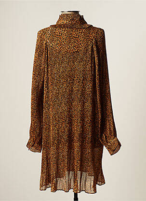 Robe mi-longue coupe fluide manches longues marron SUNCOO femme