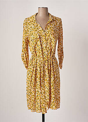 Robe mi-longue coupe fluide manches longues jaune ATELIER JAD femme