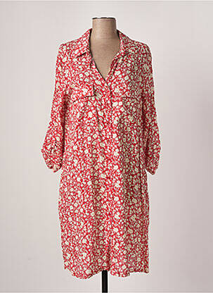 Robe mi-longue imprimé fleurs manches longues rouge ATELIER JAD femme