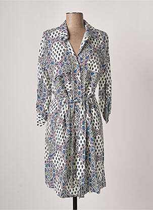 Robe mi-longue coupe fluide manches longues bleu ATELIER JAD femme