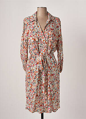 Robe mi-longue imprimé fleurs manches longues orange ATELIER JAD femme