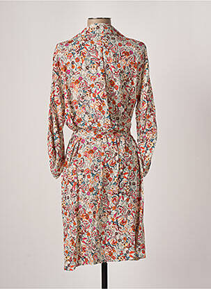 Robe mi-longue imprimé fleurs manches longues orange ATELIER JAD femme